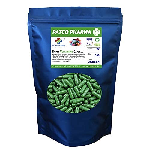 Patco Pharma - Size 00 Green Empty Vegetarian Pill Capsule - Gluten Free/Halal Certified | DIY Powder Filling (Pack of 1000) (B093Y817QN) Amazon Price History, Amazon Price Tracker