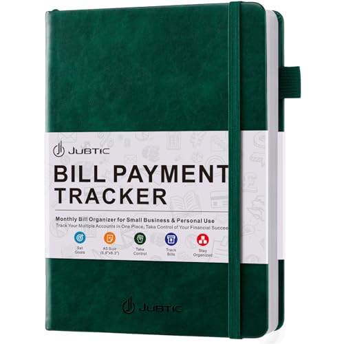 JUBTIC Bill Tracker Notebook, Bill Payment Tracker Monthly Organizer&Bill Book for Budgeting Financial,Monthly Bill Planner Expense &Payments Checklist Organizer-8.3"x5.8",Dark Green