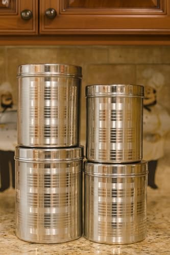 Image of Duodeno Stainless Steel Storage Container Set | 2.5kg, 3kg, 4kg & 5kg Airtight Canisters | Food-Grade, Rust-Free Steel Dabba for Kitchen | Ideal for Sugar, Tea & Spices (4-Piece)