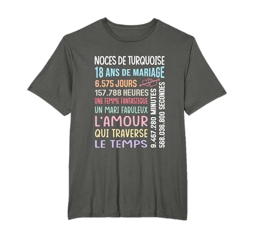 Noces De Turquoise Couple Amoureux 18 Ans de Mariage Amour T-Shirt