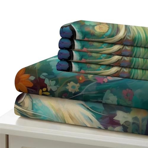 Housse de couette fleurs et chevaux avec taies microfibre 220x240
