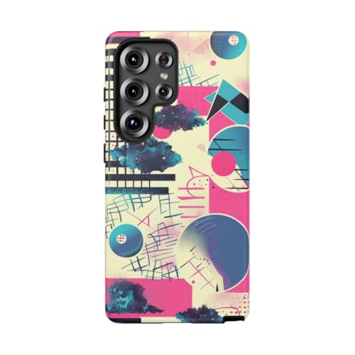 Coque rigide mate compatible Samsung Galaxy S25 Ultra motif géométrique abstrait rose et bleu