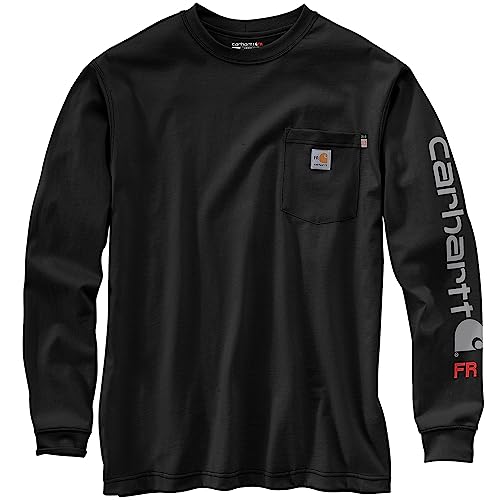 Carhartt Men's Flame Resistant Force Loose Fit Lightweight Long-Sleeve Logo Graphic T-Shirt, Black, X-Large