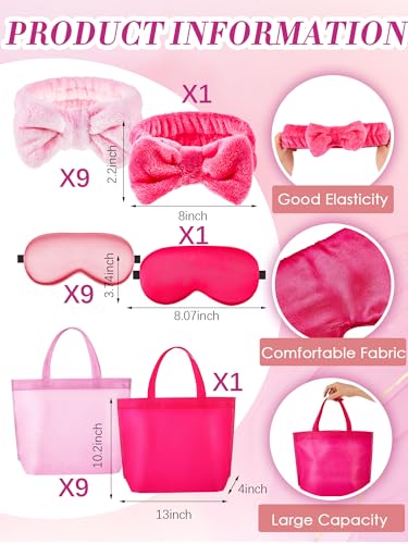 Bokon 40 Pcs Girls Spa Party Supplies 10 Birthday Squad Princess Robe 10 Tote Bags 10 Headbands 10 Spa Masks for Birthday2