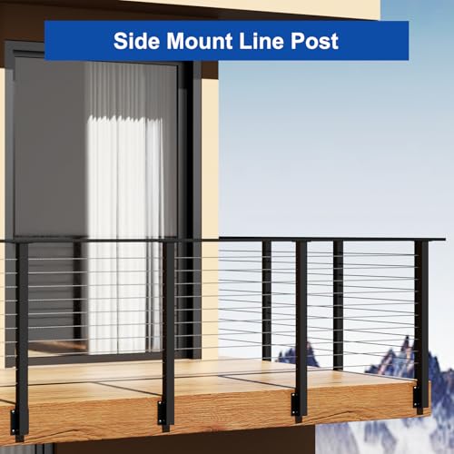 Image of BLIKA 36 inch Side Mount Cable Railing Posts, Stainless Steel, Level Drilled Side Fascia Mount Deck Post for Cable Railing Kit, Black Powder Coated Side Mount Line Posts