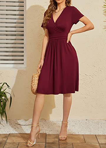 Image of WEACZZY Women's Summer Short Sleeve Casual Dresses V-Neck Floral Party Dress with Pockets