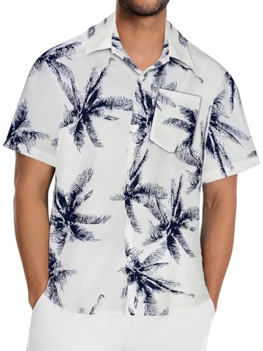 Image of Men Hawaiian Shirt Short Sleeve Summer Beach Button Down Shirts with Pocket