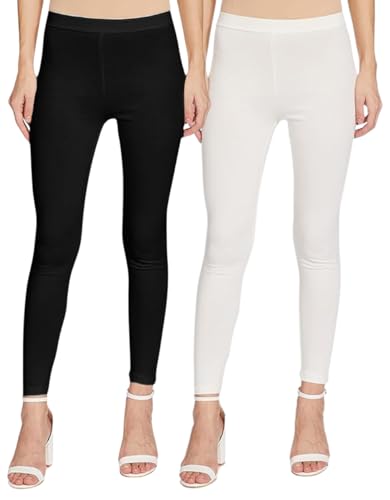 Image of JUNEBERRY Pure Cotton Skinny Fit Ankle Length Leggings Combo (Pack of 2)