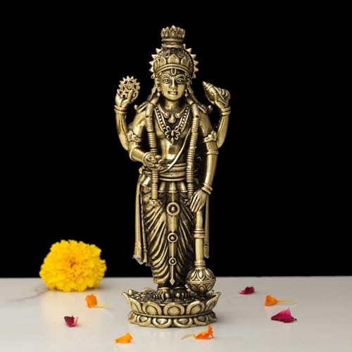 Image of INDICAST Brass Standing Vishnu Idol | 6 inch Vishnu Hindu God Statue Figurine Perfect for Decoration Puja & Gifting Purpose Sculpture (Weight- 280gm)