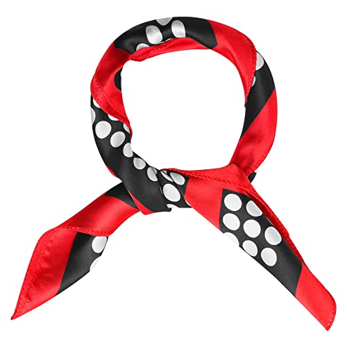uxcell Red Black Polka Dots Stripe Print Neckerchief Square Neck Scarf Wrap for Lady