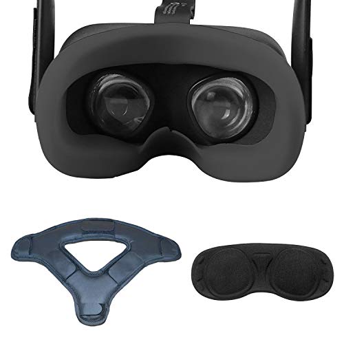 ZXK CO VR Cover Silikon Gesichtsabdeckung + Stirnband Kopfpolster + Kopfgurt + VR Lens Protect Cover, Replacement Face Pads + Oculus Quest Kopfband + Linsenschutz für Oculus Quest VR Headset, Schwarz
