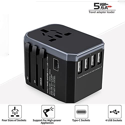 Adaptador de corriente universal mundial PD 18W Adaptador de viaje universal internacional 4 puertos USB cargador pared enchufes eléctricos enchufes convertidores UE US UK UAU Enchufe Enchufe de viaje