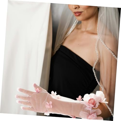 Guantes largos de tul rosa cómodos y elegantes para bodas 6