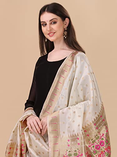 Image of DEVANGI Women's Woven Banarasi Silk Dupatta /Chunni For Women, Floral Print 1 Meter Wide and 2.3 Meter Length Printed Designer Dupatta /Chunni For Girls
