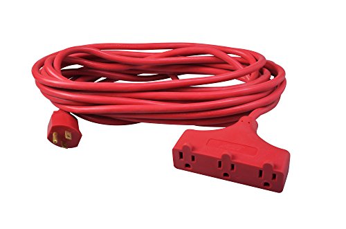 Coleman Cable 42188804 CCI Tri Source Three Receptacle Extension Cord, 50 Ft L, 3 Outlet, 14/3 Awg, 50', Red