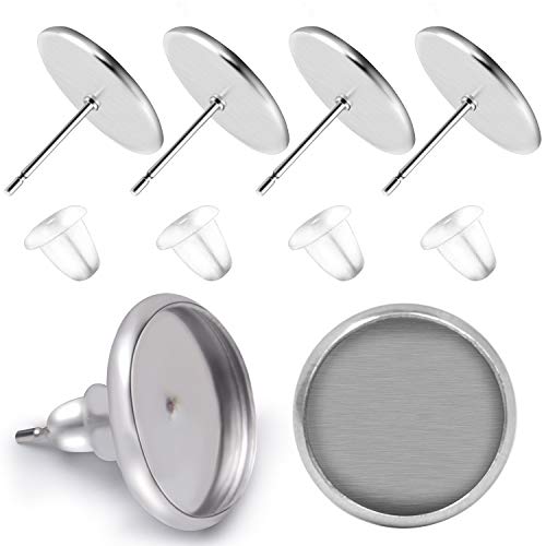 Bronagrand 50 Pieces Stainless Steel Stud Silver Earring Cabochon Setting Post Cup For 10Mm And 50 Pieces Clear Rubber Earring Safety Backs #TOP4
