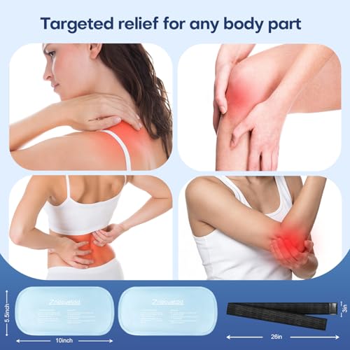 Image of Gel Ice Packs for Injuries Reusable 2 Packs Hot Cold Gel Wrap with Strap