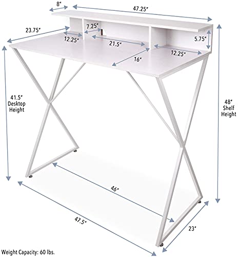 Stand Steady Joy Standing Desk | Pretty Standing Desk With Shelf & Built-In Storage Cubbies | Modern Stand Up Workstation | Tall Desk & Reception Table For Home, Dorm & Office (White / 48In X 42In) #TOP5