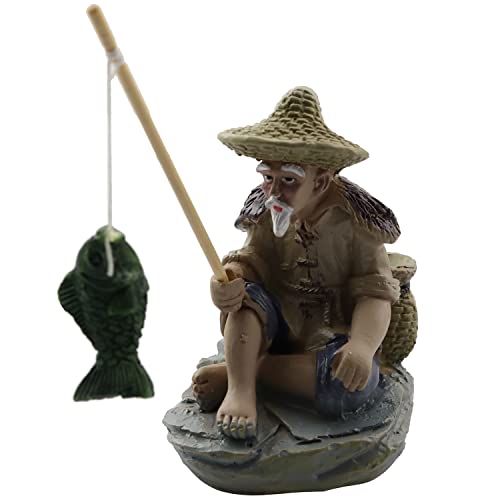 Lq Industrial Mini Fisherman Figurines Miniature Vintage Mudman Chinese Pottery Figurine Statue Resin Ornament For Fish Tank Bonsai Miniature Landscape Figure Indoor Sculpture Patio Ornaments #TOP8