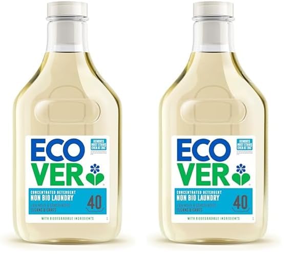 Ecover Concentrated Non-Bio, Laundry Detergent, Laundry Washing Liquid, Fresh Lavender and Sandalwood Scent, 1 x 40 Washes, 1.43L (Pack of 2)