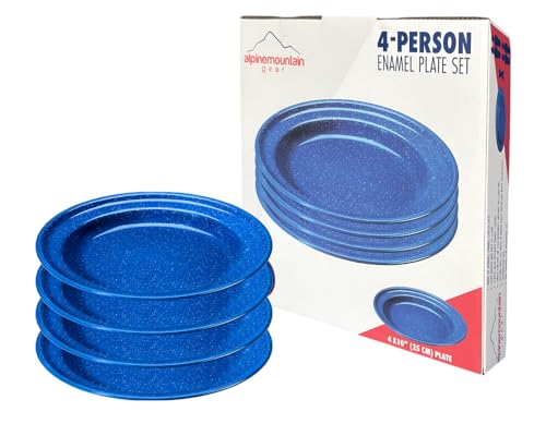 Enamelware for Camping and Backpacking - Camping Cookware Gear Essentials for Outdoor/Indoor Use and Backpacking Adventures (Made by Caddis Sports) (10 Inch Plate (4 Pack))