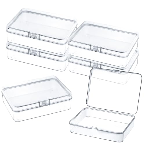 6 Pcs Mini Plastic Storage Containers with Lids, 4.5x3.4 Inches Clear Rectangular Boxes for Beads, Jewelry, Small Items, Crafts, Game Pieces, Business Cards, Accessories, Organizers for Collecting
