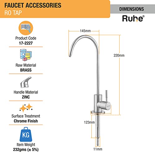 Image of RUHE RO Drinking Water Faucet| Premium Stainless Steel Kitchen Sink Faucet for Water Filtration Systems with Chrome Finish| Table Top Water Tap for Under Sink /Counter Water Purifier Set