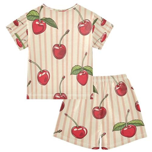 senya Short Sleeve Pajamas Sets Summer Cotton Sleepwear Striped Cherries2
