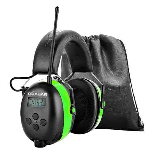 PROHEAR 033 Bluetooth Casque Anti Bruit avec FM/AM Radio, Protection Auditive Chargeable avec Technologie BT 5.4, SNR 31 dB/NRR 25dB pour Debroussailleuse, Chantier, Atelier, Jardin et Tonte - Vert
