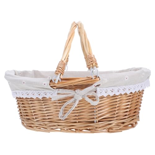 Hemobllo Picknickkorb aus Weide geflochten mit Henkel Kleiner Weidenkorb für Kinder & Erwachsene Weidenkorb mit Stofffutter für Picknick Ostern Obst & Aufbewahrung Vintage Landhausstil