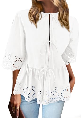 PRETTYGARDEN Tie Front Peplum Tops for Women...