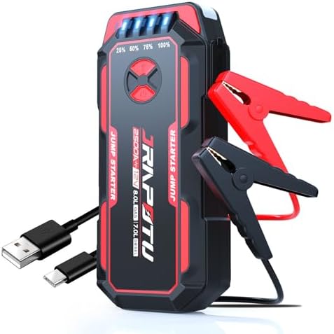 Car Jump Starter, 2500A Peak Jump Box,Battery Jumper Starter Portable,12V Car Starter Jump Box for 8.0L Gas and 7.0L Diesel Cars with USB Ports,LED Flashlight