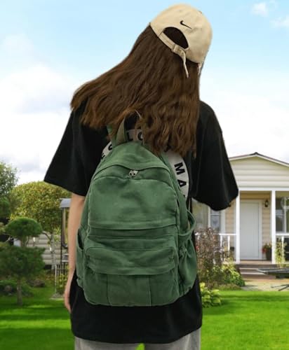 GAMLFL Green Canvas Retro Backpack