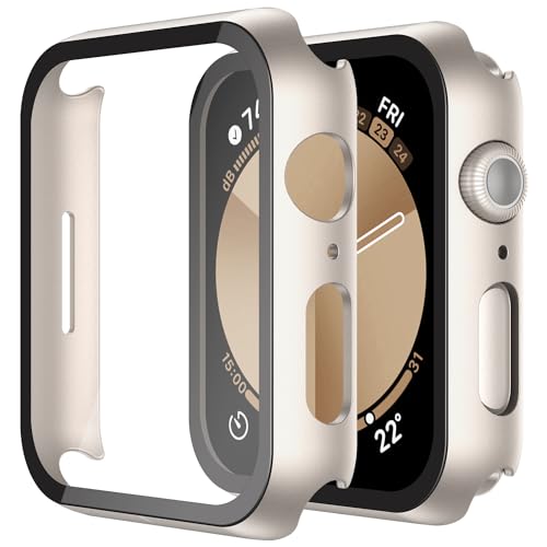 Misxi 2 Pack Hard PC Case with Tempered Glass Screen Protector Compatible with Apple Watch SE 3 (2025) SE 2 SE Series 6 Series 5 Series 4 40mm Anti-Drop Scratch Resistant Cover for iWatch 2 Starlight