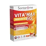 Santarome - Vita'Max 6G immunité - complément alimentaire immunité et énergie - Guarana, Ginseng, Goji, Grenade, Gingembre, Gelée Royale - 20 ampoules - Made In France
