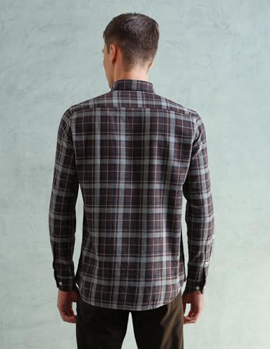 Image of Arrow Sport Men Slim fit Cotton Checked Long Sleeves Spread Collar Shirt
