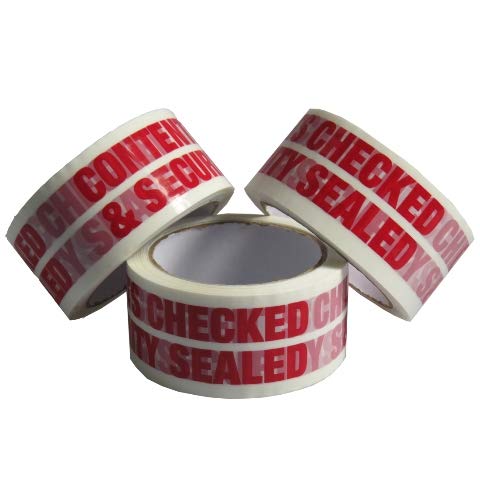 12 Rolls Of CONTENTS CHECKED & SECURITY SEALED Printed Packing Tape 48mm x 66M
