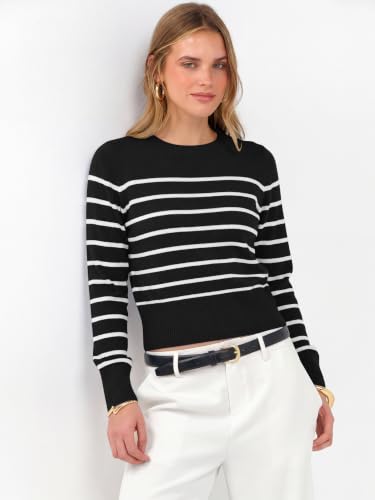 Image of ANRABESS Women's Long Sleeve Sweaters Cropped Crew Neck | Business Casual Tops,Light Weight Comfy Knit,Pullover ShortSweater,Basic Classic,Fall Fashion Winter Layer Clothes