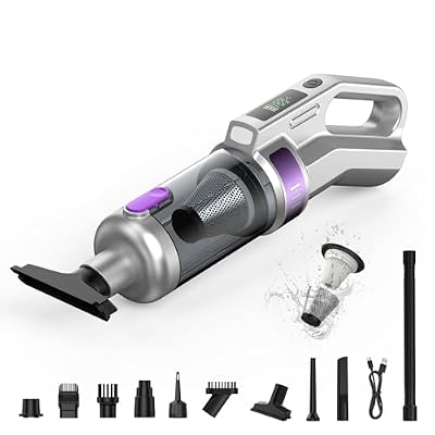 CapyBud Handheld Vacuum Cordless, 20000PA Car Vacuum Cleaner with Blower, 6000mAh Air Duster & Pump, 3-Gear Adjustable Blower with LED Light and Multi-Nozzles for Car Home Office Pet, Silver Purple