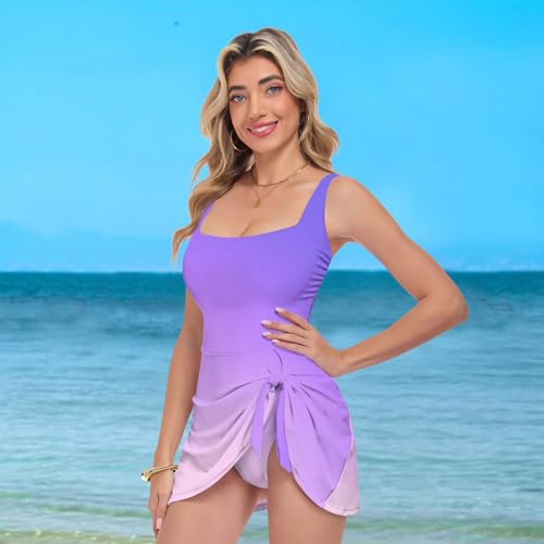 Maillot de bain une pièce violet couvrant, la solution froncée pour gommer les complexes - 7