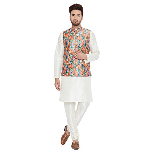 Image of SOJANYA (Since 1958, Men's Silk Blend Grey Kurta Pyjama & Silk Blend Jacket Combo