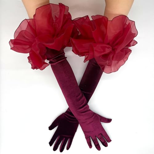 Long Velvet Puff Gloves Evening Prom Wedding Dance Party Banquet Gloves for Women2