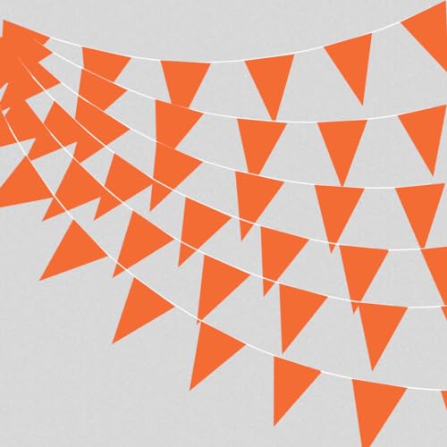 Banderines de plástico PE impermeable para exteriores, color naranja, para Halloween, día de Acción de Gracias, otoño, fiestas, guirnaldas de jardín con bandera triangular