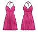 R.Vivimos Womens Summer Halter Deep V Neck Sexy Patchwork Mini Short Dresses (Medium, Fuchsia)