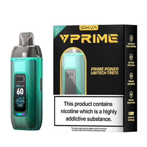Oxva V Prime Kit Auto-Drawing DTL 2600 mAh Battery 0.96-Inch Display Screen Ergonomic Design Side Airflow Control 5-Layer Leakproof System 2ml Cartridge Capacity No Nicotine (Natural Green)
