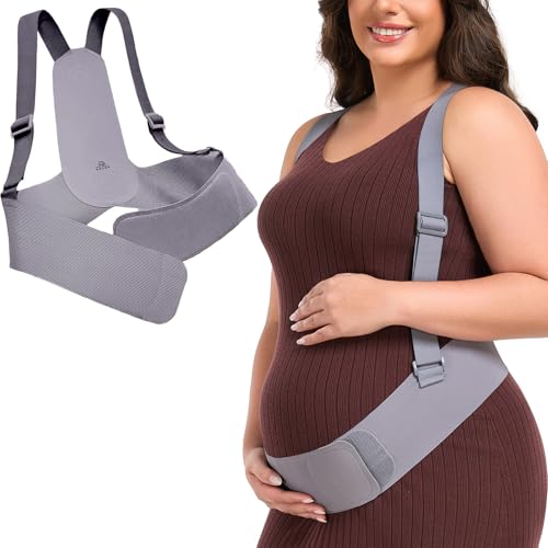 QEESMEI Belly Bands for Pregnant Women, Pregnancy Belly Band with Adjustable Support Brace Straps, Adjustable Maternity Belt for Abdomen, Waist and Back Support (Gray,M)