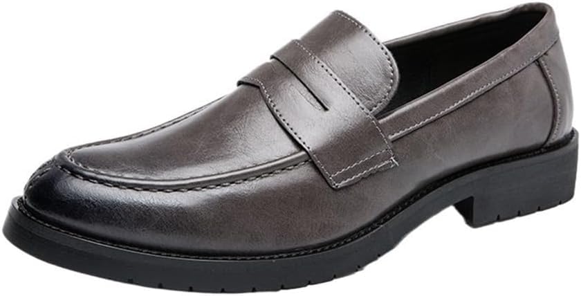 Mens Korean Style Genuine Leather Oxford Loafers Slip On Classic Business Casual Comfy Bean Vintage Round Head Dress Shoes