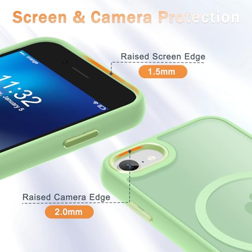 Image of for iPhone SE Case 2022(3rd) /2020(2nd), iPhone 8 /7 Case, Mint Green | Fit for Magsafe, Screen Protector Included, Matte Magnetic Slim Phone Cover, Shockproof Protection Translucent Frosted Back