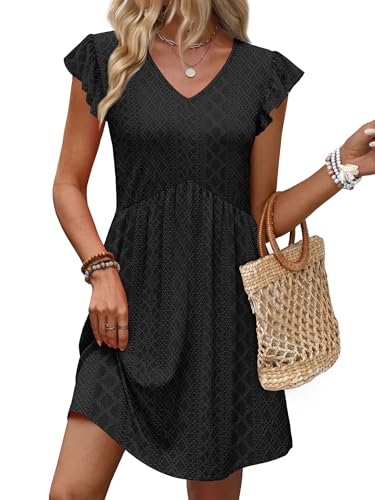 OFEEFAN Black Mini Dress Casual Dresses for Women Elegant Classy Graduation Dress Plus Size Dresses for Curvy Women Spring Outfits Summer Dress Beach Sundress Cruise Outfits XL
