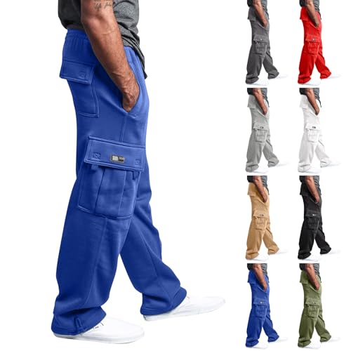 Cargo Sweatpants for Men Heavyweight Plus Size Pants Joggers Drawstring Workout Elastic Waist Lounge Pants with Pockets